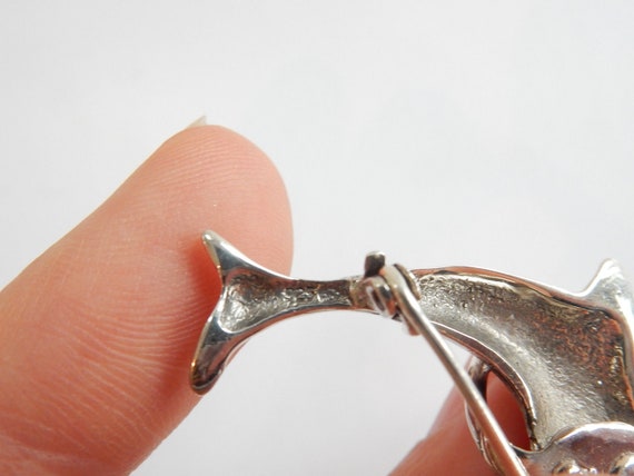 Vintage Ruby Solid Silver Dolphin & Hoop Brooch - image 4
