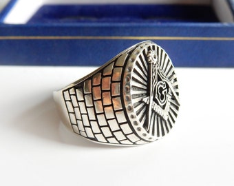 スターリングシルバー フリーメイソン シグネットリング スクエア