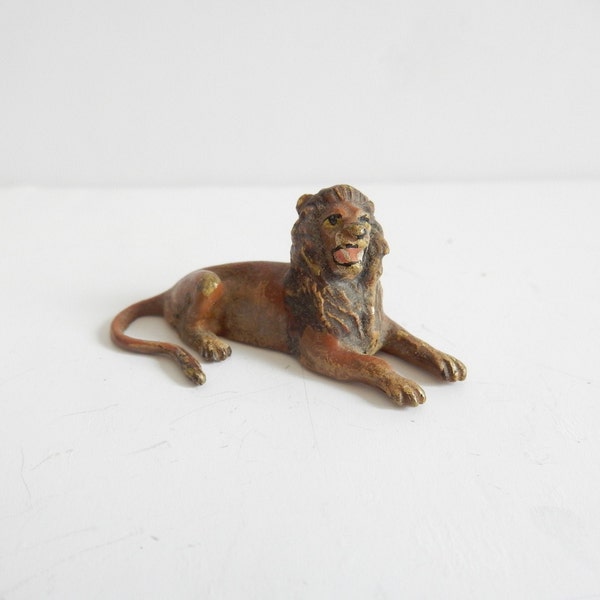 Antique Austrian Cold Painted Bronze Lion Miniature