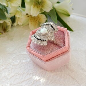 Art Deco Opal Cubic Zirconia Sterling Silver Statement Ring