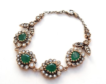 Vintage Sterling Silver Green Chalcedony Bracelet