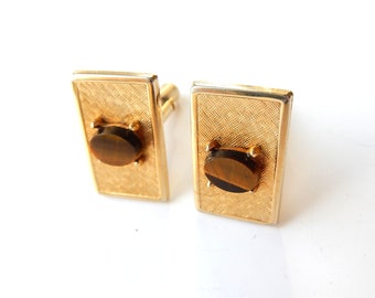 Vintage Gold Tigers Eye Men&#39;s Cufflinks Vintage Gift For Him