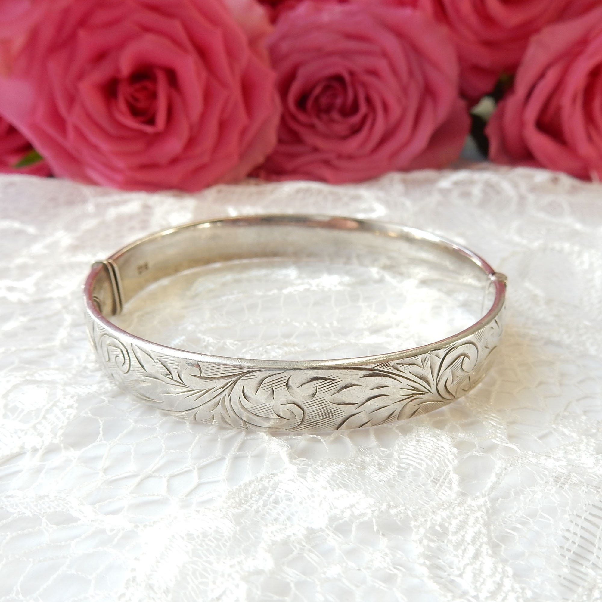 タイムセール 探し方 Sterling Vintage Silver Patented Bracelet Bangle Etched アクセサリー