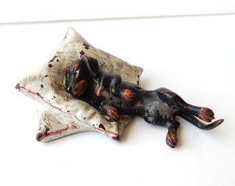 Austrian Cold Painted Bronze Sleeping Dachshund Dog Vienna Geschutzt