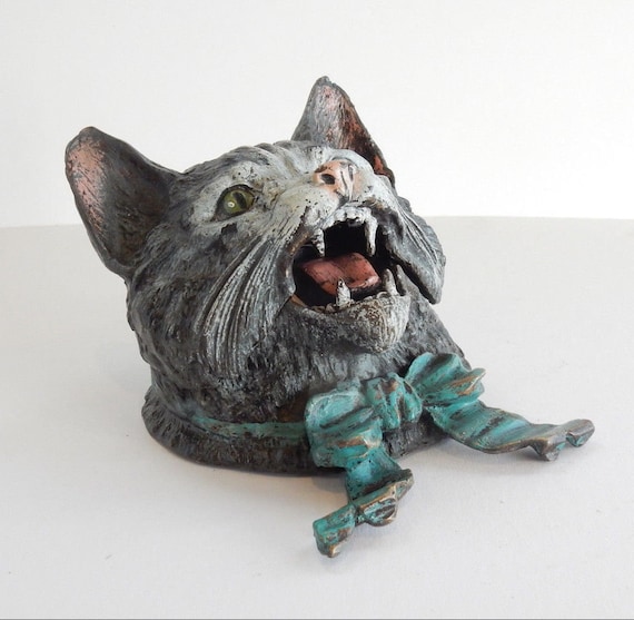 オーストリアのブロンズ製猫用インク壺：コールドペイントされた