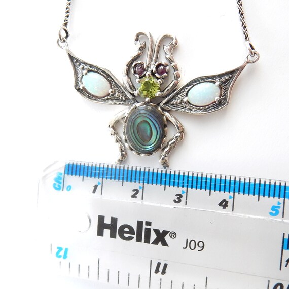 Opal Peridot Abalone Shell Wasp Insect Necklace S… - image 6