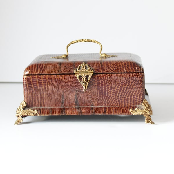 Antique French Snakeskin Ormolu Casket Jewellery Box