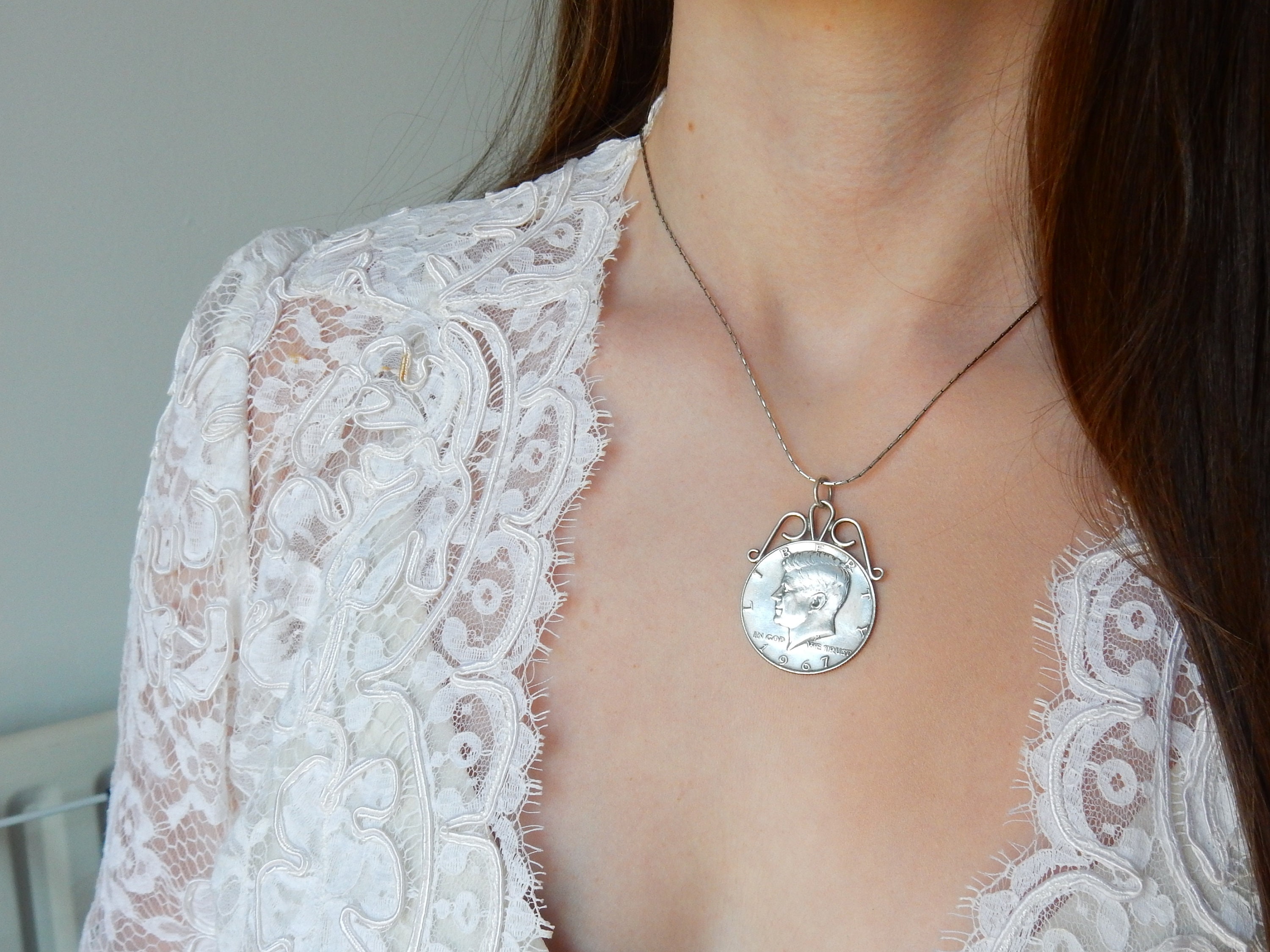 ヴィンテージ スターリング シルバー リバティ ハーフ ドル コイン メダリオン ネックレス 1967 - Etsy 日本