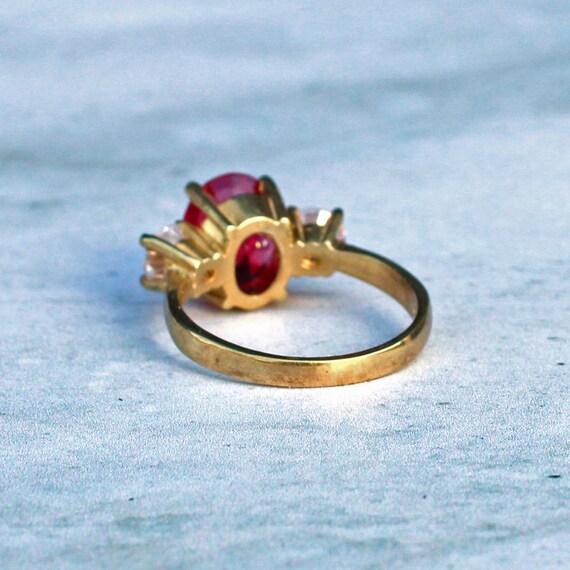 Sterling Silver Ruby Paste Trilogy Ring - image 4