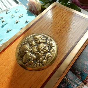 Vintage Mahogany Cherub Multi Ring Jewellery Box with Working Lock & Key