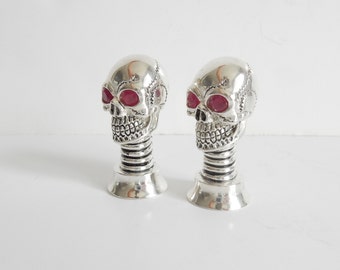 800 Mark Silver Ruby Skull Condiment Set