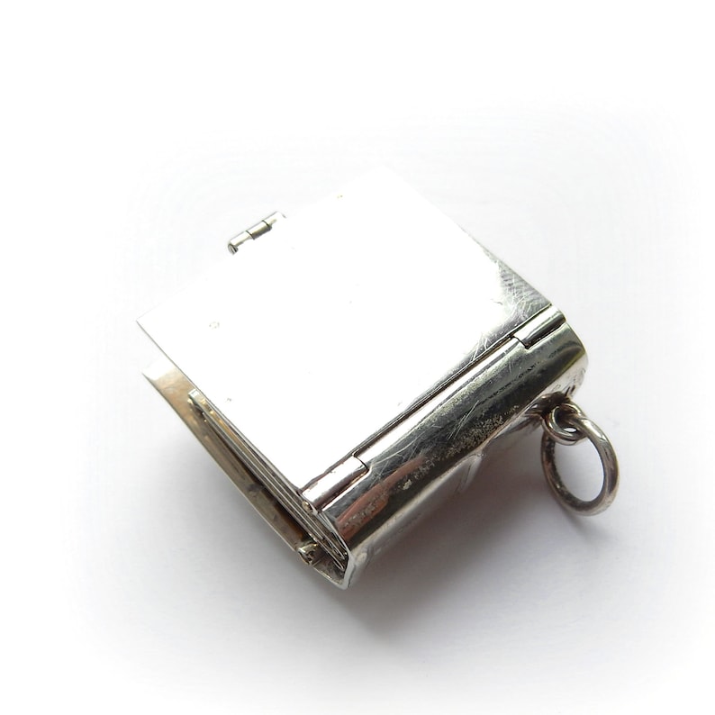 Vintage Solid Silver Enamel Pug Dog Locket Pendant Photo Album Book