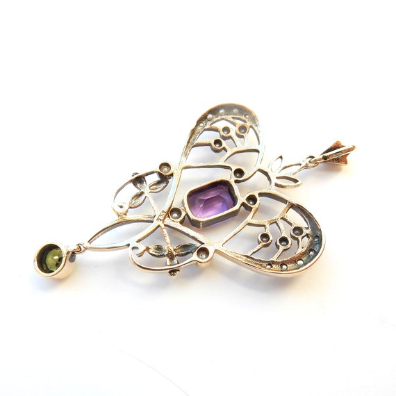 Art Nouveau Style 9ct Gold Peridot Amethyst & See… - image 4