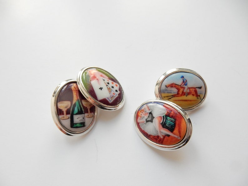 Sterling Silver Enamel Gambling Drinking Horse Racing Cufflinks Etsy
