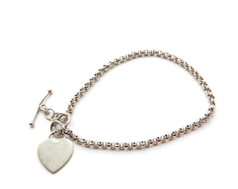 Bracelet vintage à maillons en forme de cœur en argent sterling