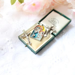 Set of Vintage Religious Pendants - Crucifix, Cross Virgin Mary Stained Glass