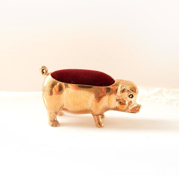 Novelty Brass Pig Pin Cushion