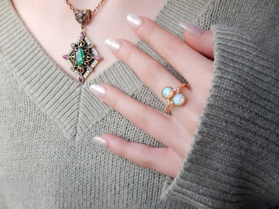 Pretty Solid Silver Vermeil Opal Ring - image 7