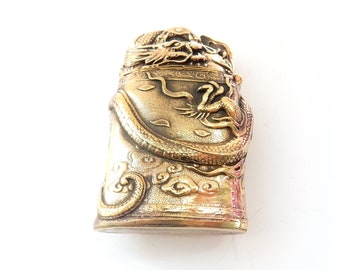 Oriental Chinese Brass Dragon Vesta Match Safe Snuff Box