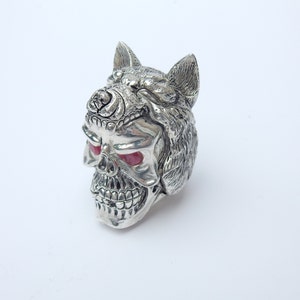 800 Silverplated Figural Skull & Wolf Head Vesta Snuff Box Match Striker