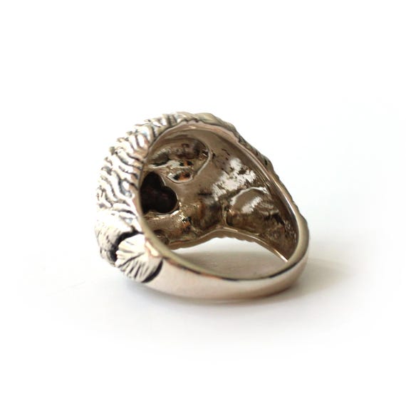 Solid Silver Lion Emerald Ruby Signet Ring - image 6
