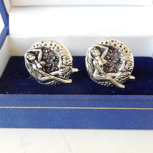 Sterling Silver Onyx Ruby Lady Moon Cufflinks *16grams