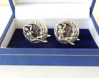 Sterling Silver Onyx Ruby Lady Moon Cufflinks *16grams