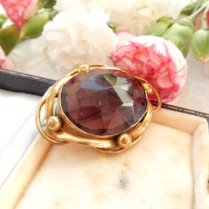 Antique Pinchbeck Amethsyt Glass Brooch