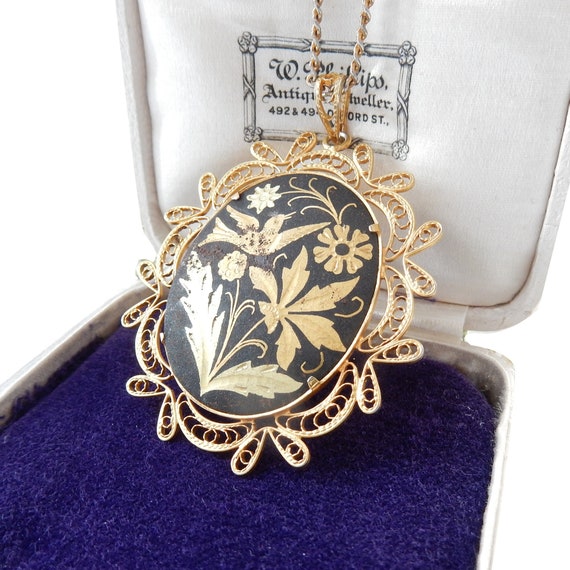 Vintage Damascene Gold Filigree Bird Necklace Pendant Chaine Etsy France