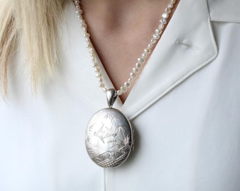 Victorian Sterling Silver Locket: Aesthetic Period Swallow Design