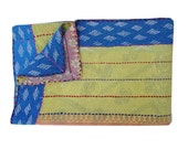 Vintage Handmade Kantha Bedspread Unique Reversible Indian Blanket