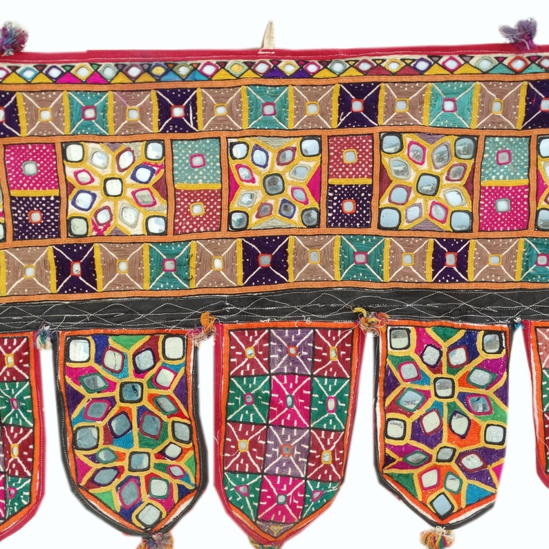 Vintage Embroidered Wall Hanging Indian Handmade Mirror Work Etsy