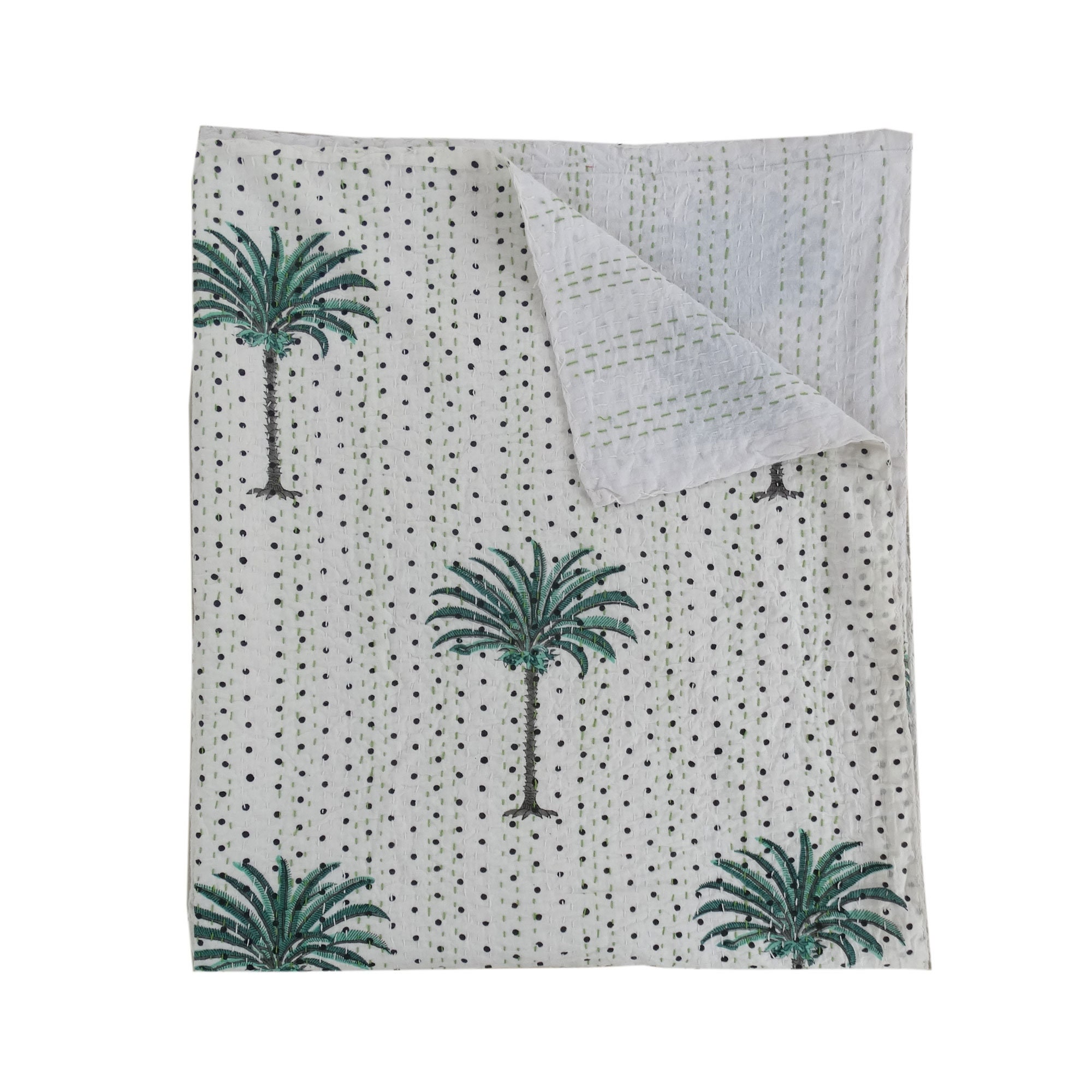 Queen size palm tree kantha quilt beautiful design bedspread Etsy