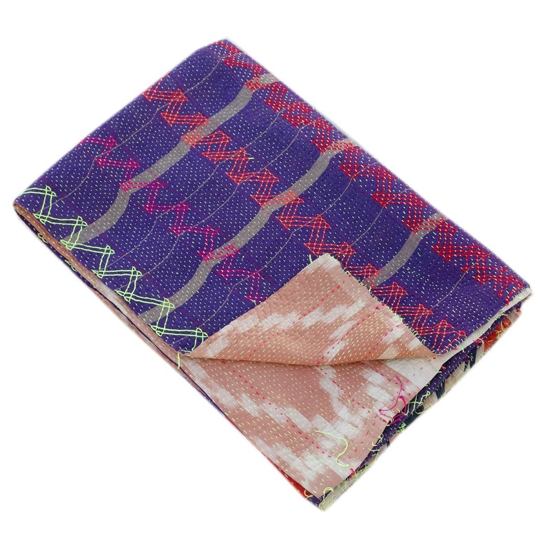 Hand Embroidered Kantha Bedspread Vintage Indian Quilt