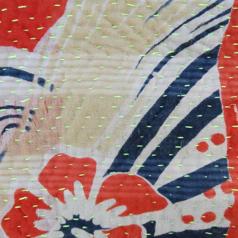 Hand Embroidered Kantha Bedspread Vintage Indian Quilt