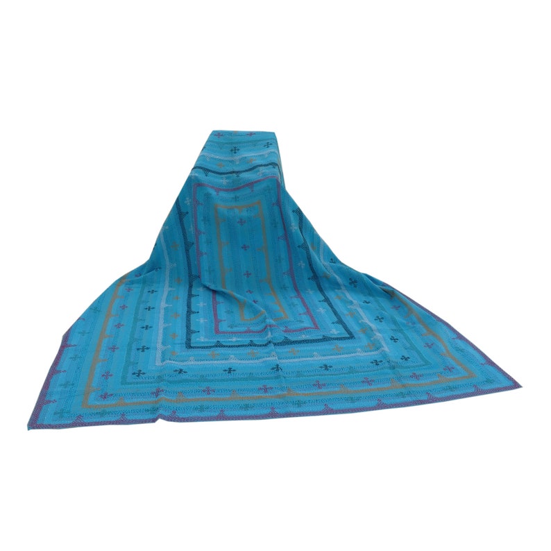 Amazing Hand Embroidered Blue Blanket Handmade Kantha Ralli Quilt