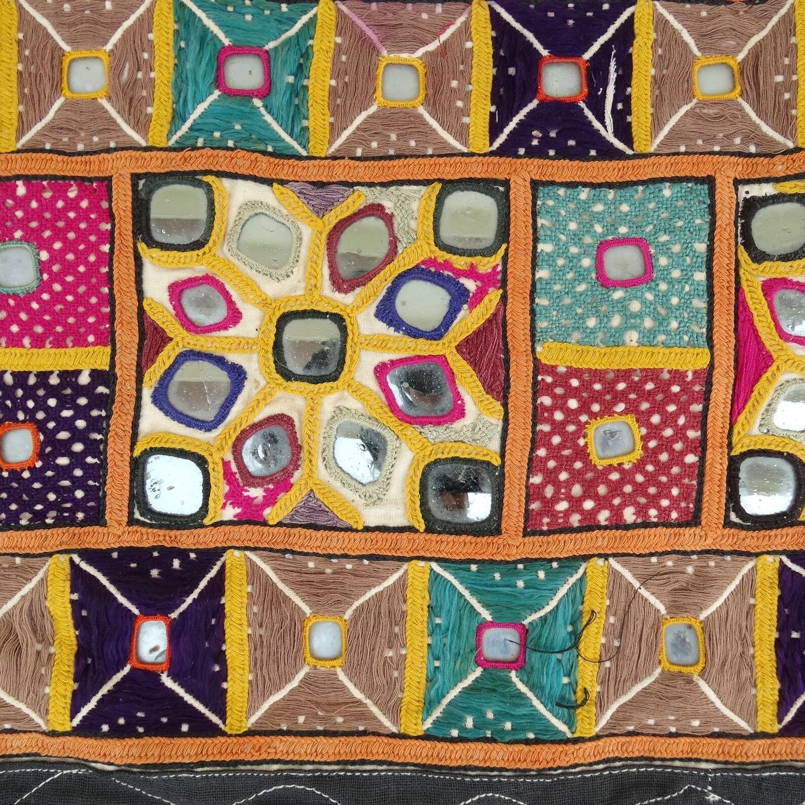 Vintage Embroidered Wall Hanging Indian Handmade Mirror Work Etsy