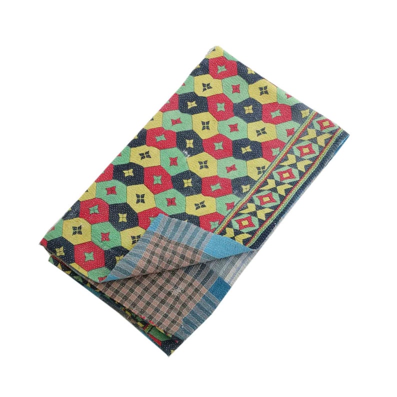 Bohemian Handmade Quilt Indian Hand Stitched Blanket Unique Kantha Ralli