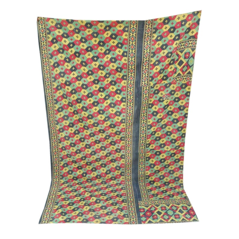 Bohemian Handmade Quilt Indian Hand Stitched Blanket Unique Kantha Ralli