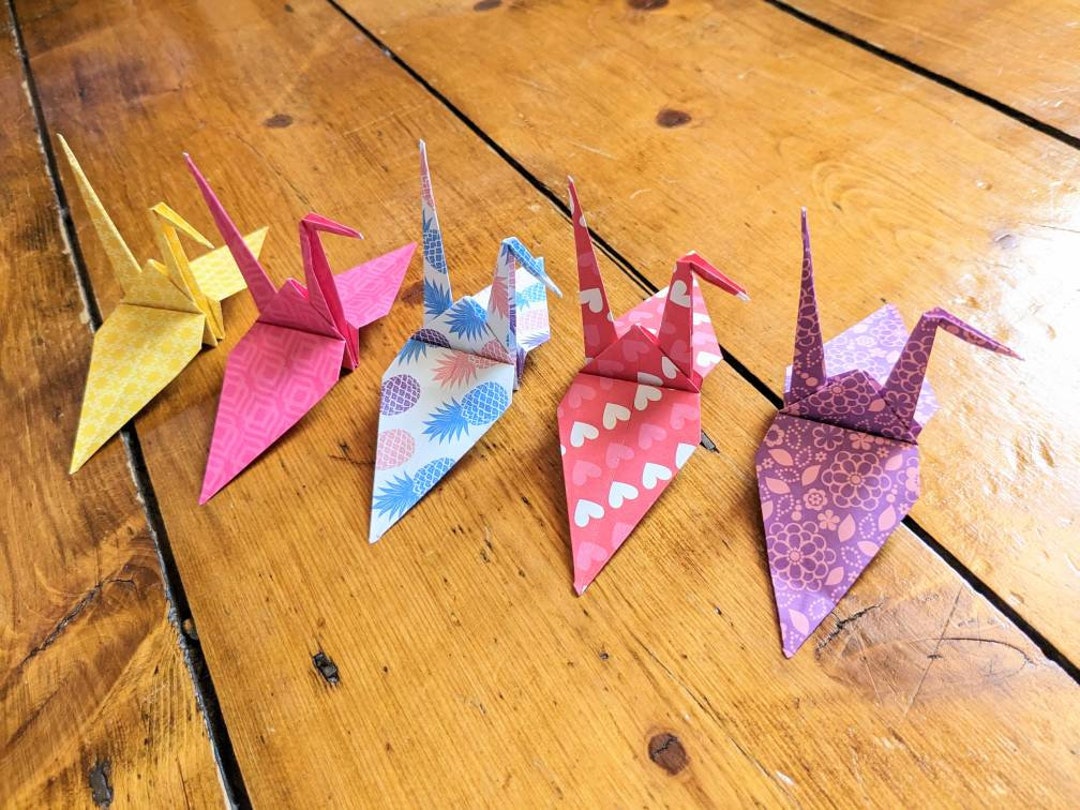5 Colourful Origami Paper Cranes Etsy UK