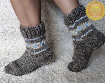 SHEEP WOOL MEN SOCKS HAND KNITTED GRAY MEN SOCKS Hand Made 100/% natural wool