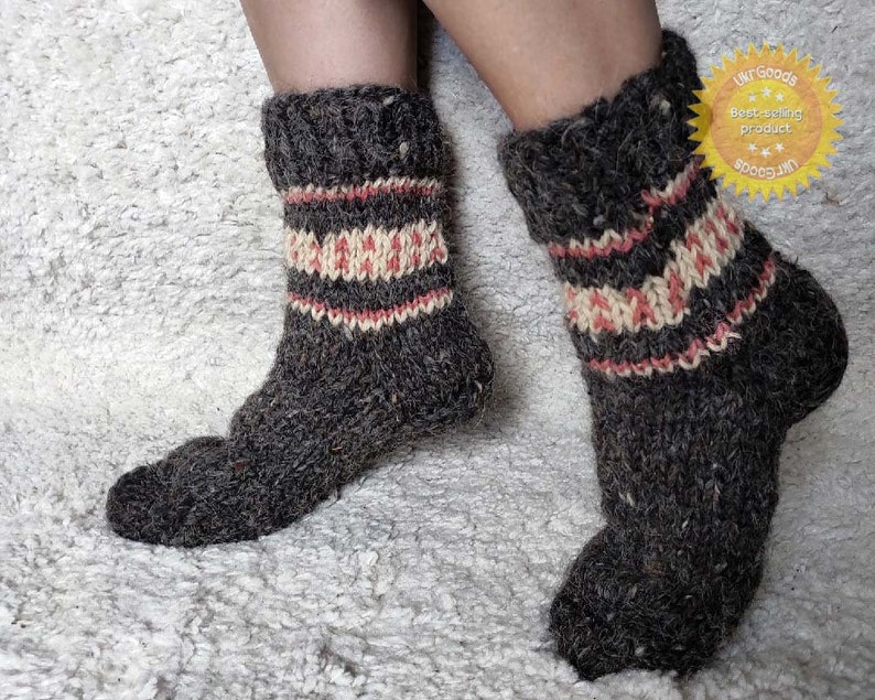 Unique Sheep's Wool Socks 100% Natural Warm Handmade Casual All Sizes New zdjęcie 8