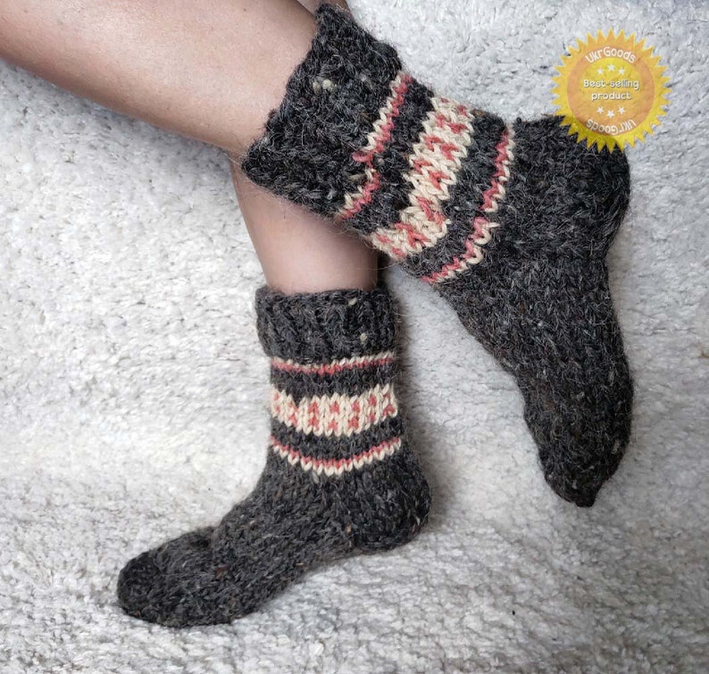 Unique Sheep's Wool Socks 100% Natural Warm Handmade Casual All Sizes New zdjęcie 7