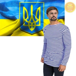 Sky Blue Long Sleeve Ukrainian Airborn Telnyashka Military Striped T-shirt Cotton 100 %