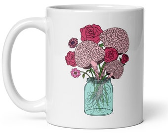 Brain Flower Bouquet Mug, Neuroscience, Neurology Gifts, Graduation Gift, Psychology, Nerd, Science teacher, Biology