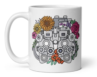 Taza de foróptero floral, regalo de optometría, optometrista, cuidado de los ojos, ciencia, regalos de graduación, médico, atención médica