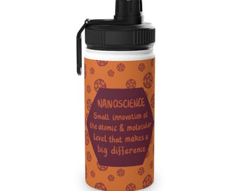Orange Nanoscience Buckyball Stainless Steel Water Bottle, Science Teacher, Physics Student, Nanotechnology, Graduation Gift