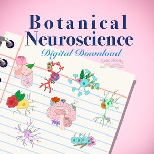 Botanique neurosciences, téléchargement numérique, feuille d'autocollants, professeur de sciences, cerveau, étudiant en neurologie, médecine, neurone, remise des diplômes, psychologie