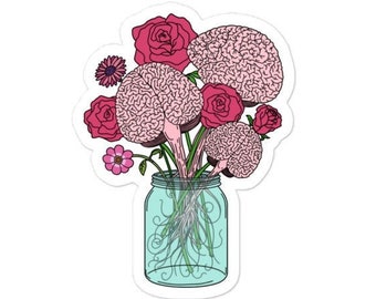 Brain Flower Bouquet Kiss Cut Sticker, Neuroscience, Neurology Gifts, Graduation Gift, Psychology, Science Teacher, Neuro, Biology,
