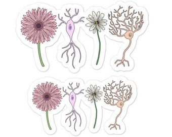 Pegatinas troqueladas de nervios y flores, regalo científico